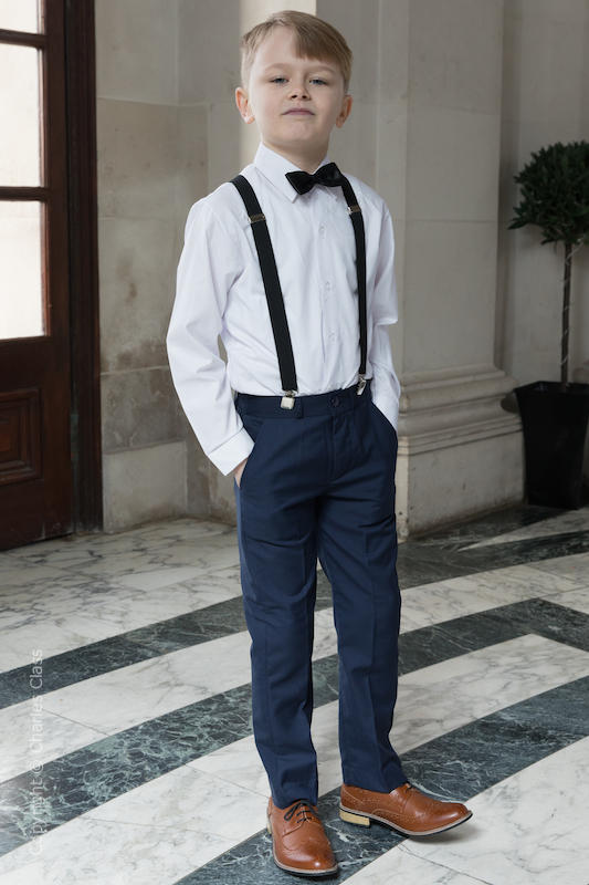 Boys Navy Trouser Suit & Black Braces | Boys Wedding Suit | Page Boy